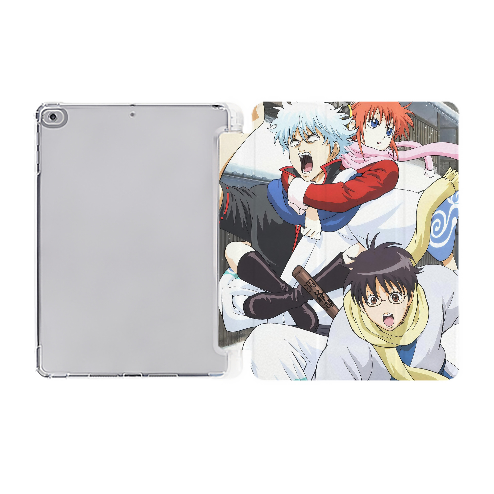 ぎんたま 坂田銀時（さかたぎんとき） 神楽 志村新八（しむら しんぱち） GINTAMA Sakata Gintoki Kagura Shimura Shinpachi IPad ケース ペン収納付き 三つ折りスタンド PUレザー×シリコン 対応機種9.5/10.5/10.9インチ